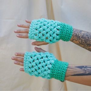 Aqua Swirl Handmade Crochet Hand Warmers